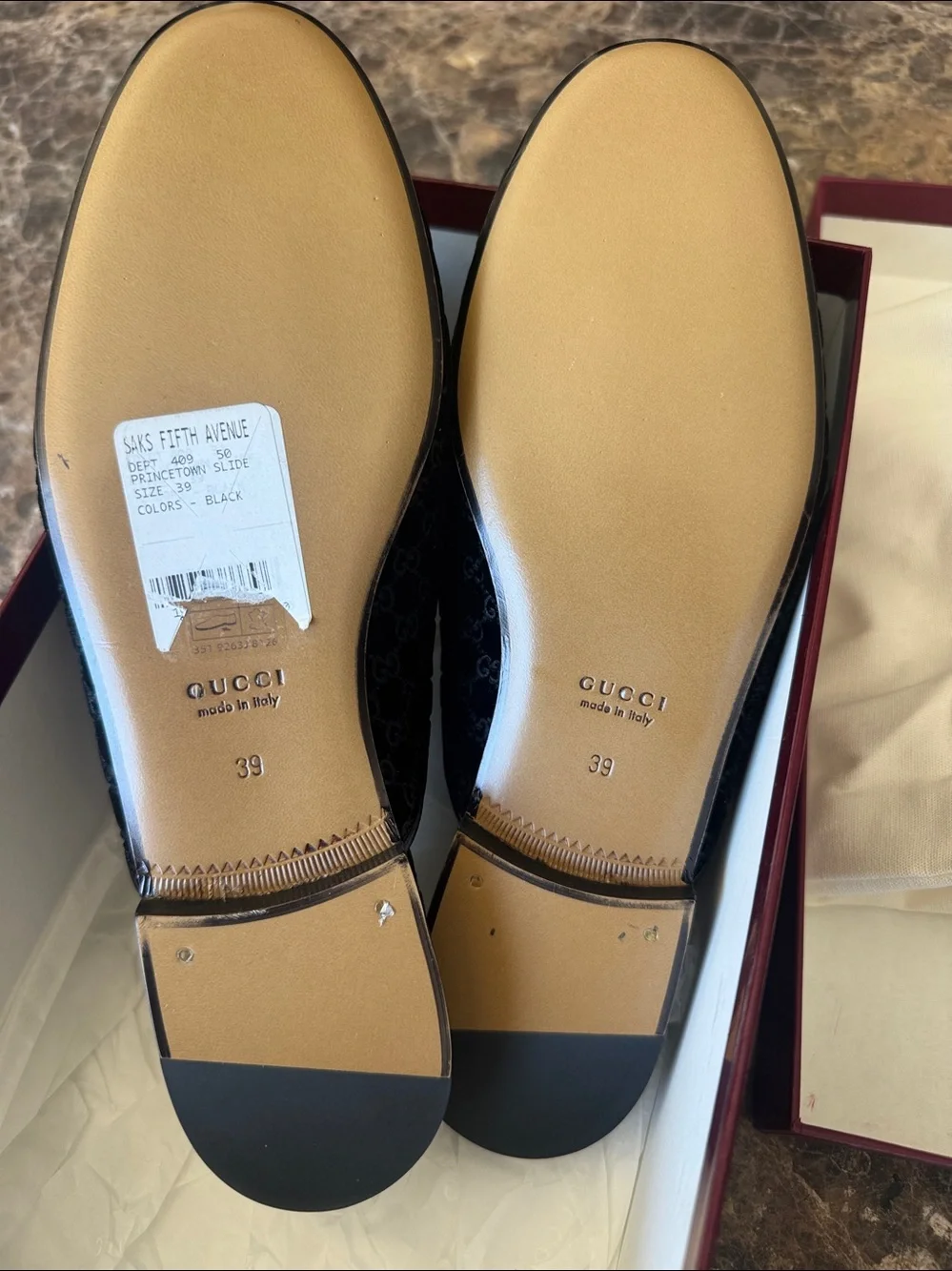 Gucci princetown slide black logo mocassin loafers flats sz 39
